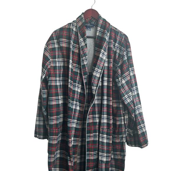 Polo Ralph Lauren‎ Sleepwear Mens Flanel Robe S/M Red Plaid Comfy Preppy Casual - Picture 12 of 15